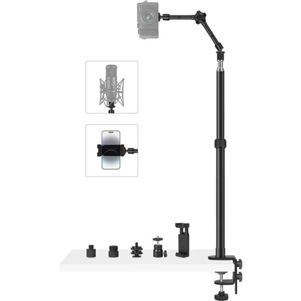 Webcam Stand Overhead Camera Mount 11 Inches Magic Arm, 22.3'' Desk Mic Stand
